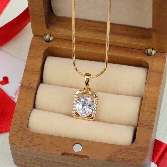 "Elegant Rose Gold Pendant with Oval CZ Center and Accent Stones, XPPT1443 - Picture 2 of 13